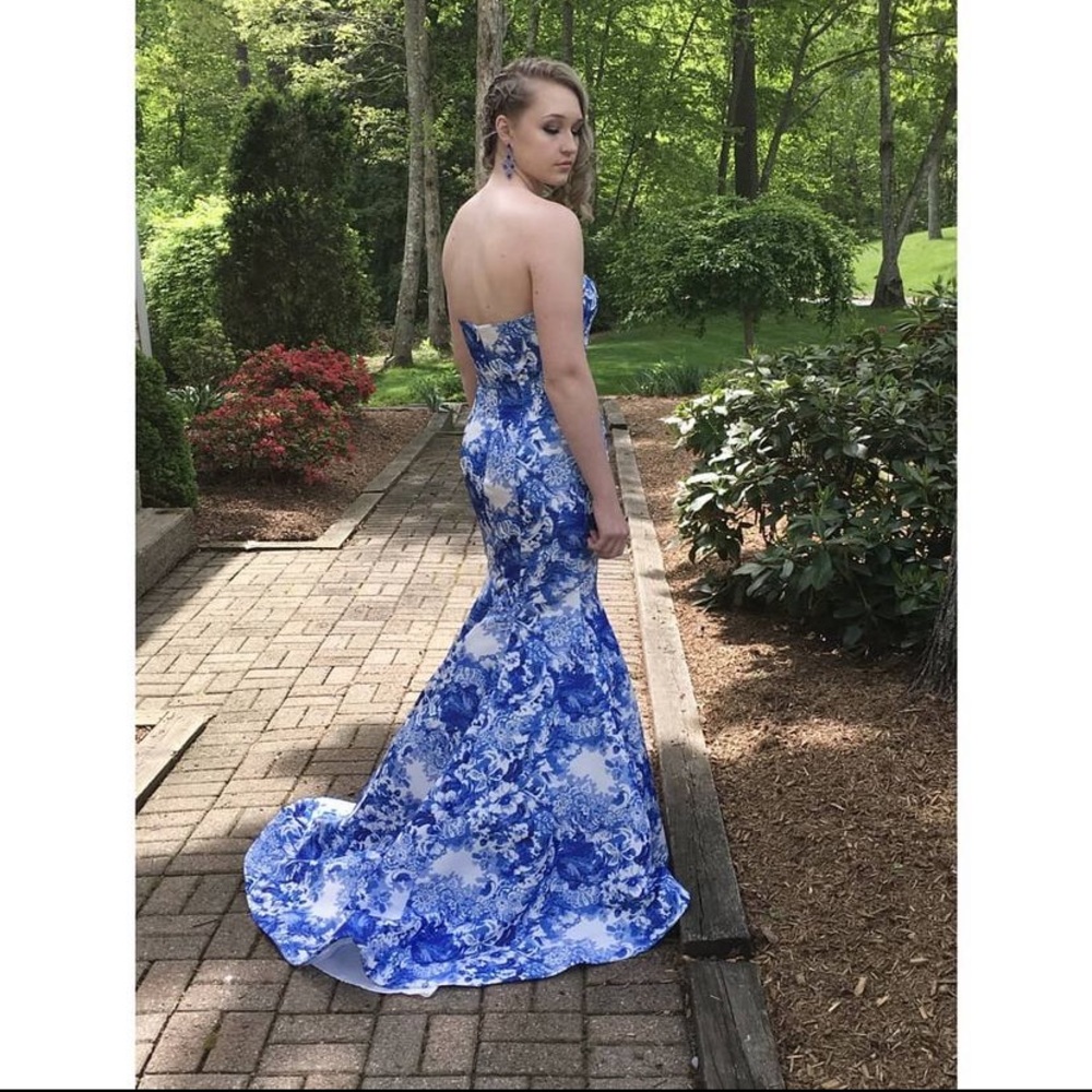 Blue and white prom dress